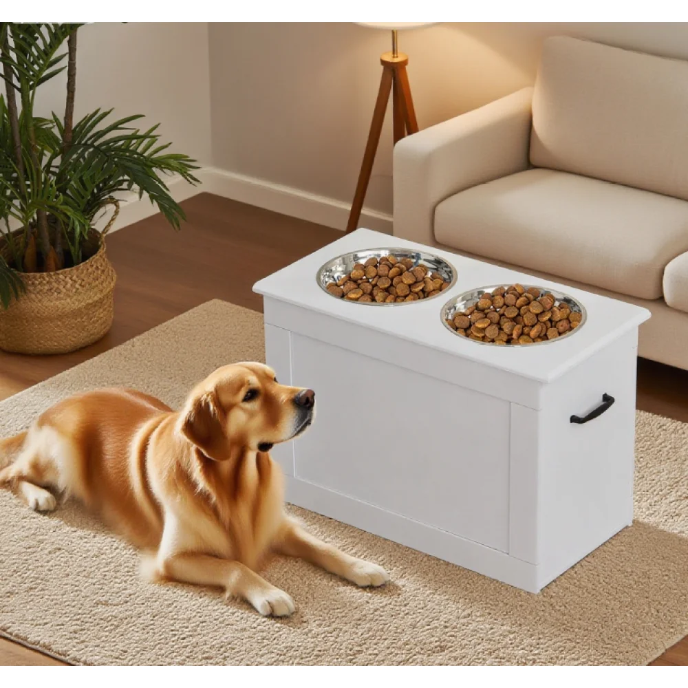Ye Elevated Feeder Stand with Stainless Steel Bowls & Base for Pet Feeding and Storage