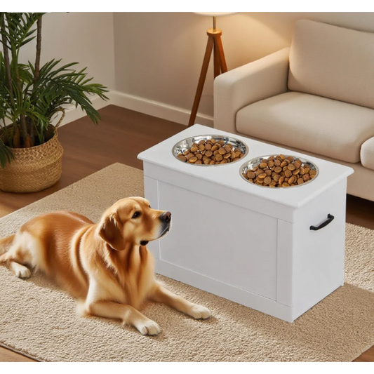 Ye Elevated Feeder Stand with Stainless Steel Bowls & Base for Pet Feeding and Storage