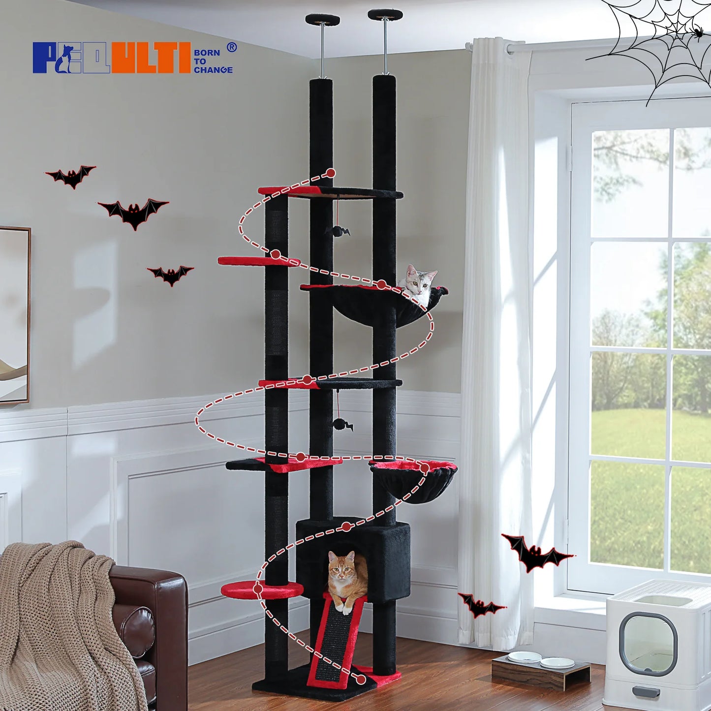 Floor-to-Ceiling Cat Tree with Hammock & Sisal Scratching Posts