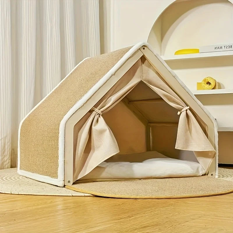 Cat House - Semi-Enclosed Shell Design With Scratching Pad, Sisal Tent For Small To Medium Cats, Perfect For Living Room, Bedroom, Or Study