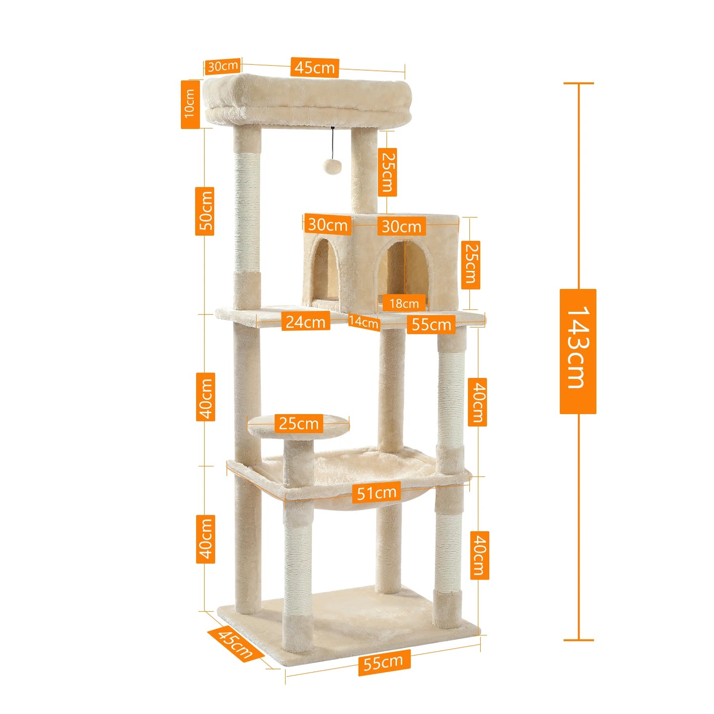 5-Level Cat Tower with Hammock & Sisal Scratching Posts