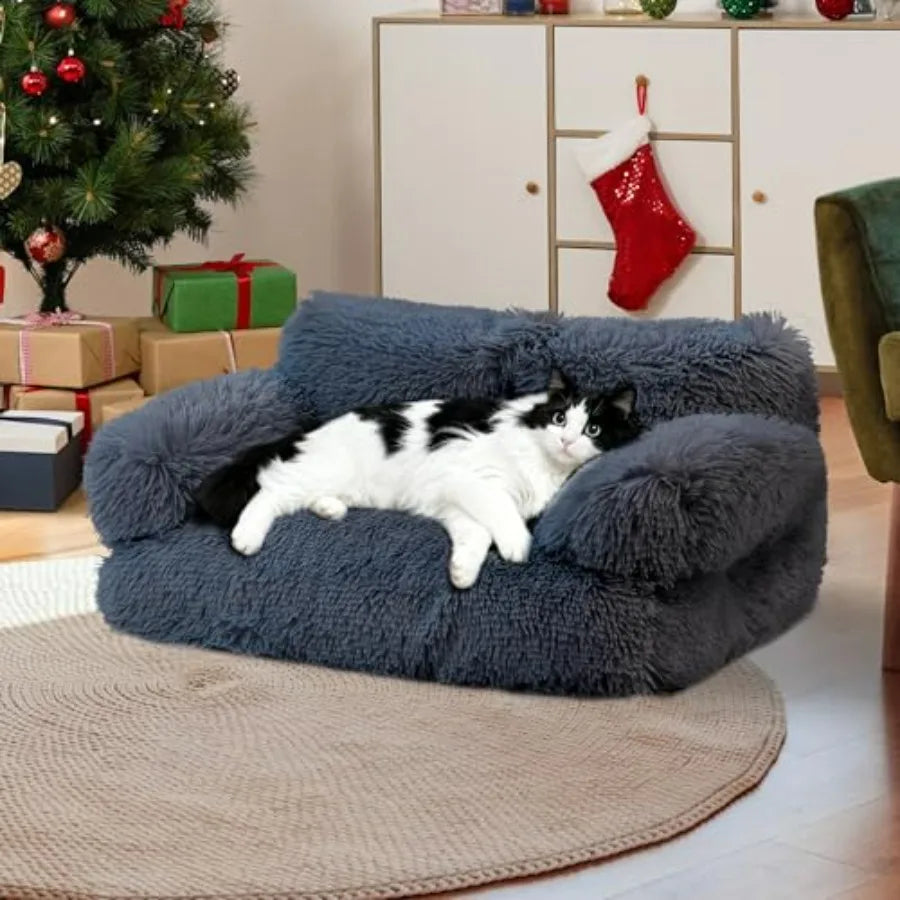 Large Cat Beds for Indoor Cats, Dog Couch Bed, Cute Cat Couch Sofas for Less 20lbs Kitten Puppy, Small Dog Sofas and Chairs wit