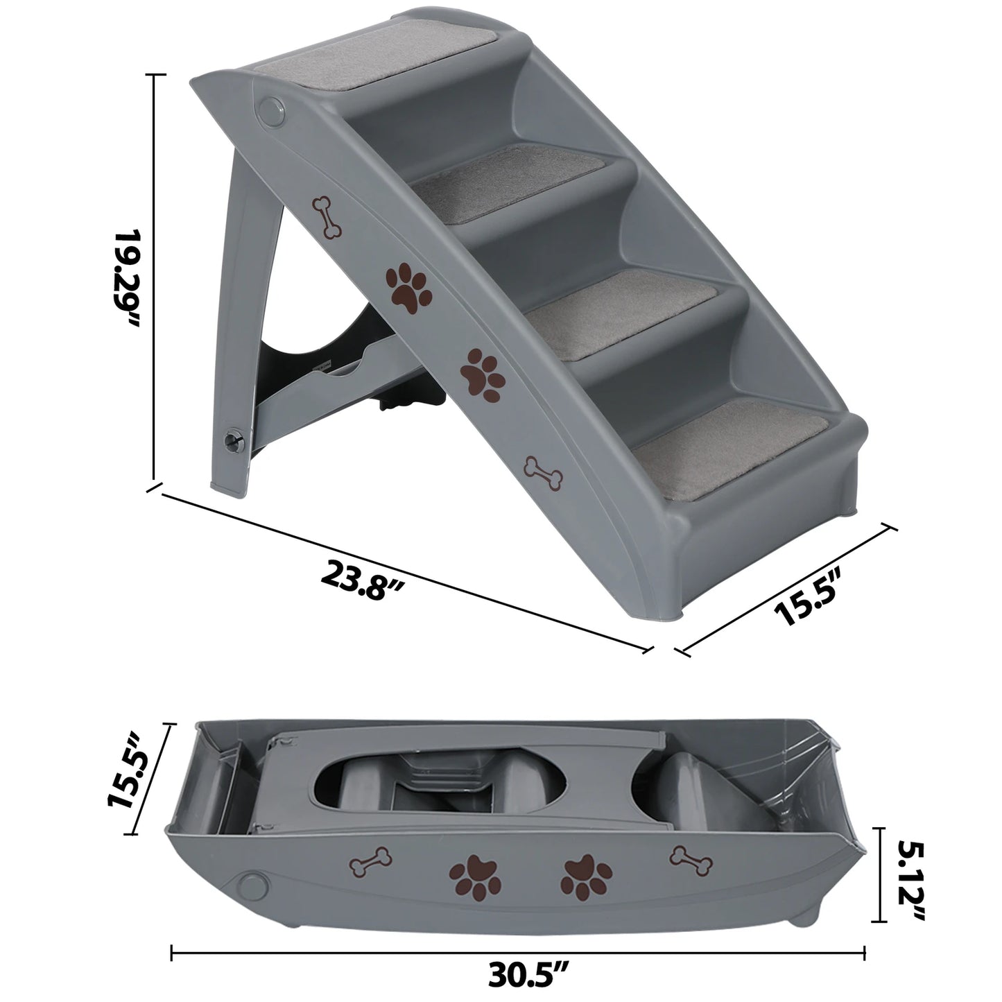 Dog Stairs Foldable Pet Steps Ramp Ladder Anti-Slip w/4 Step for High Bed Sofa
