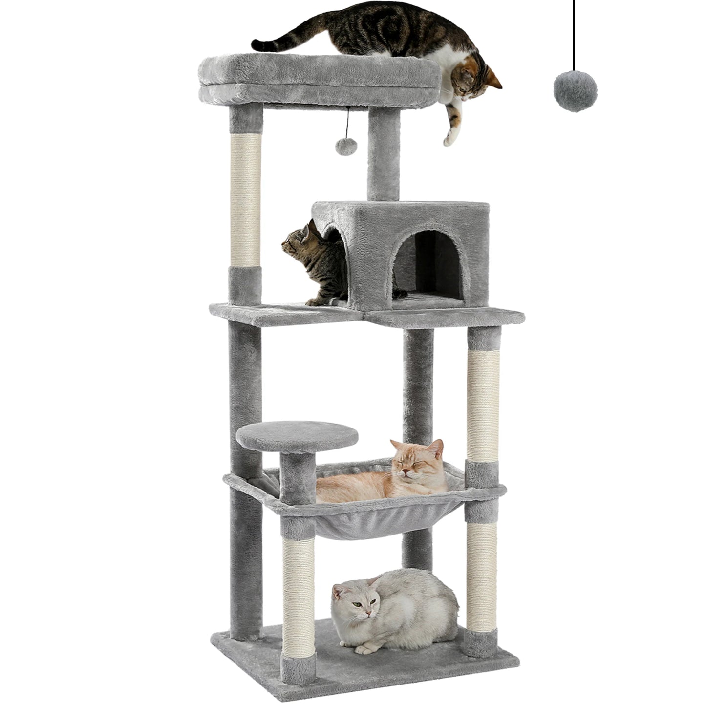5-Level Cat Tower with Hammock & Sisal Scratching Posts - front view