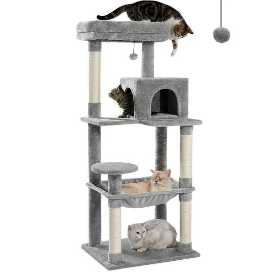 5-Level Cat Tower with Hammock & Sisal Scratching Posts - front view