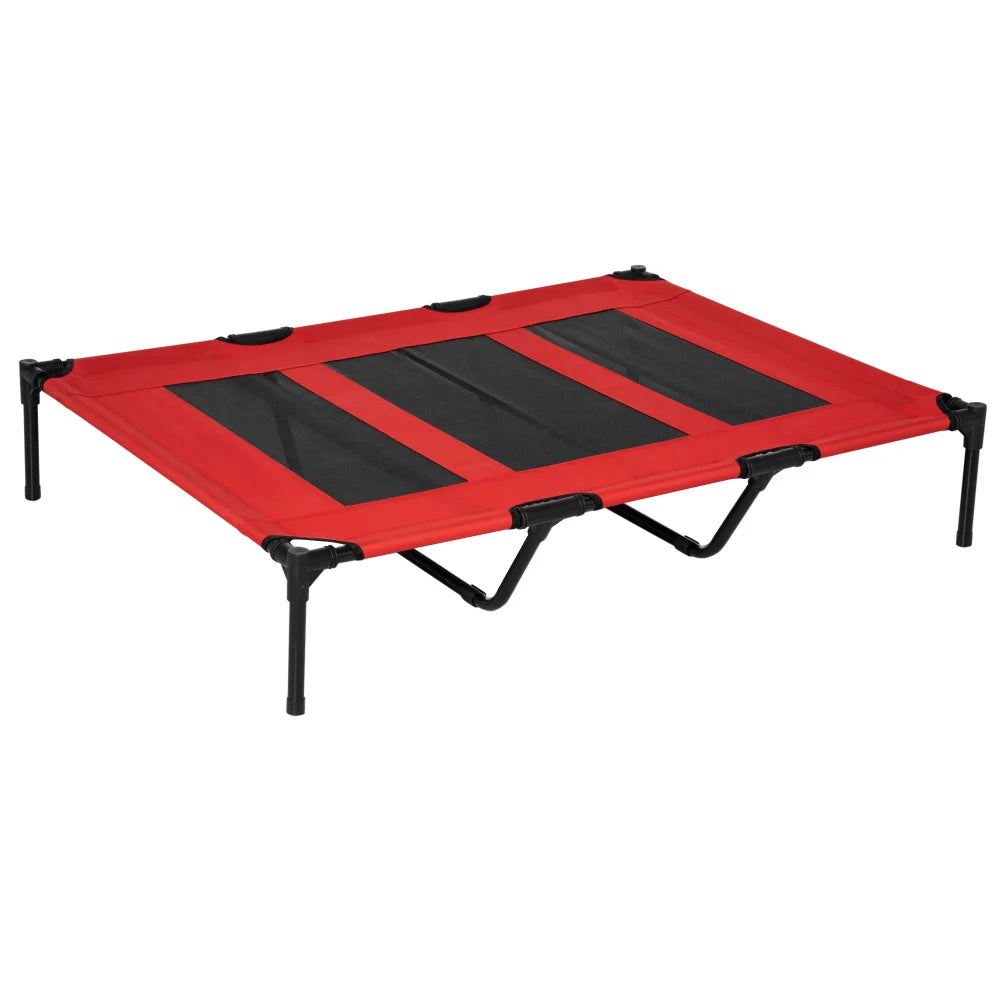 PawHut 48" x 36" Elevated Breathable Dog Bed with Carry Bag, Metal Frame, Breathable Mesh for Indoor & Outdoor Use - Red