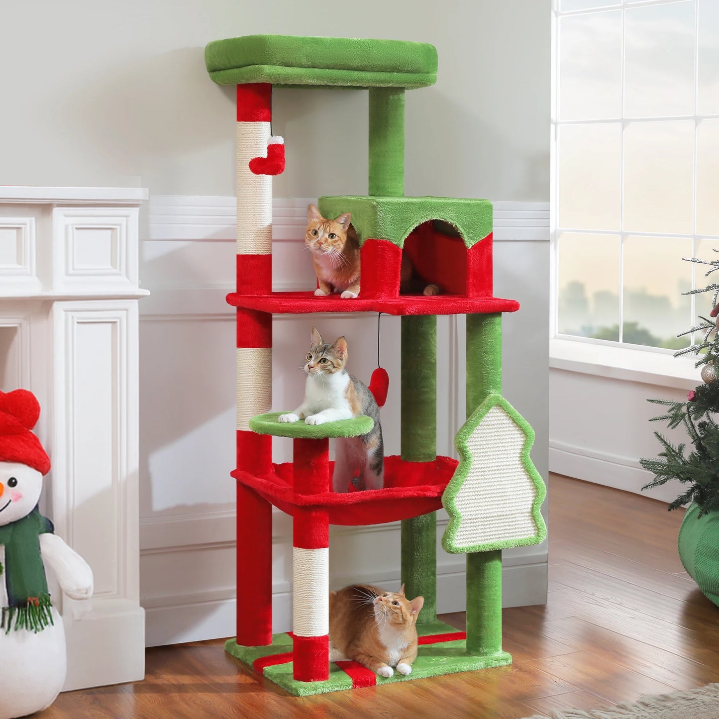 Christmas Cat Tree with Sisal Posts, Condo & Hammock