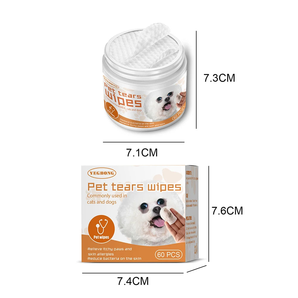 60pcs/set Paper Towels Universal Disposable Non-woven Eye Wet Wipes Ear Stain Remover Cleaning Wipes Grooming Tools Pet Supplies