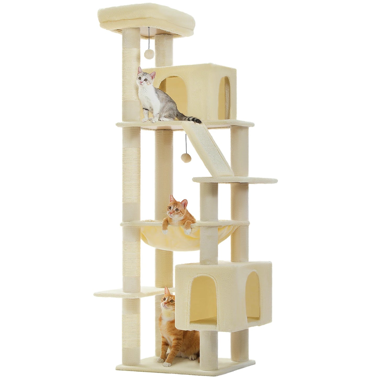 Tall Multi-Level Cat Tower for Large Cats with 2 Condos & Bed
