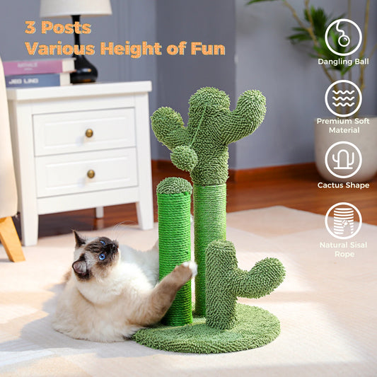 Cactus Cat Scratching Post with 3 Poles & Dangling Ball - front view