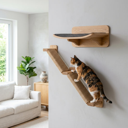Wall-Mounted Cat Climbing Shelf with Sisal Steps main product image