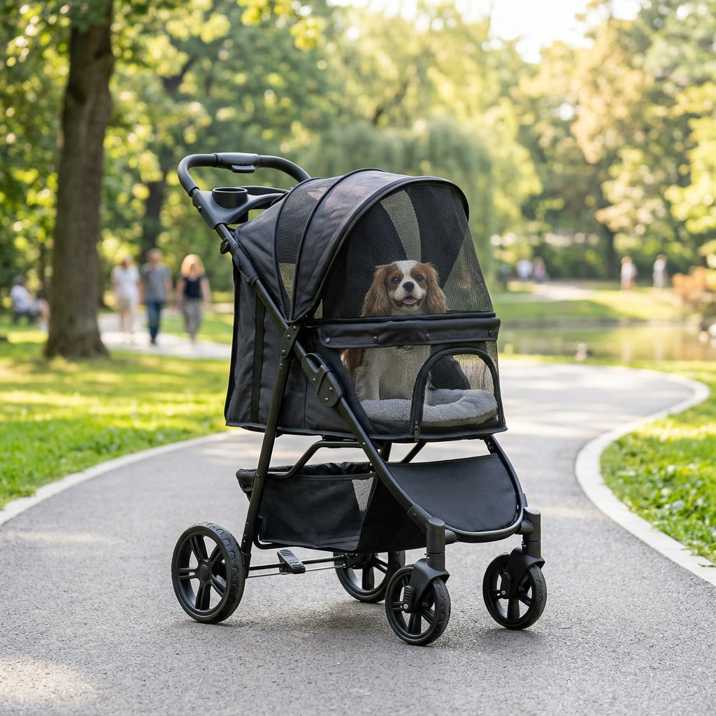Foldable 4-Wheel Pet Stroller for Large Dogs and Cats main product image